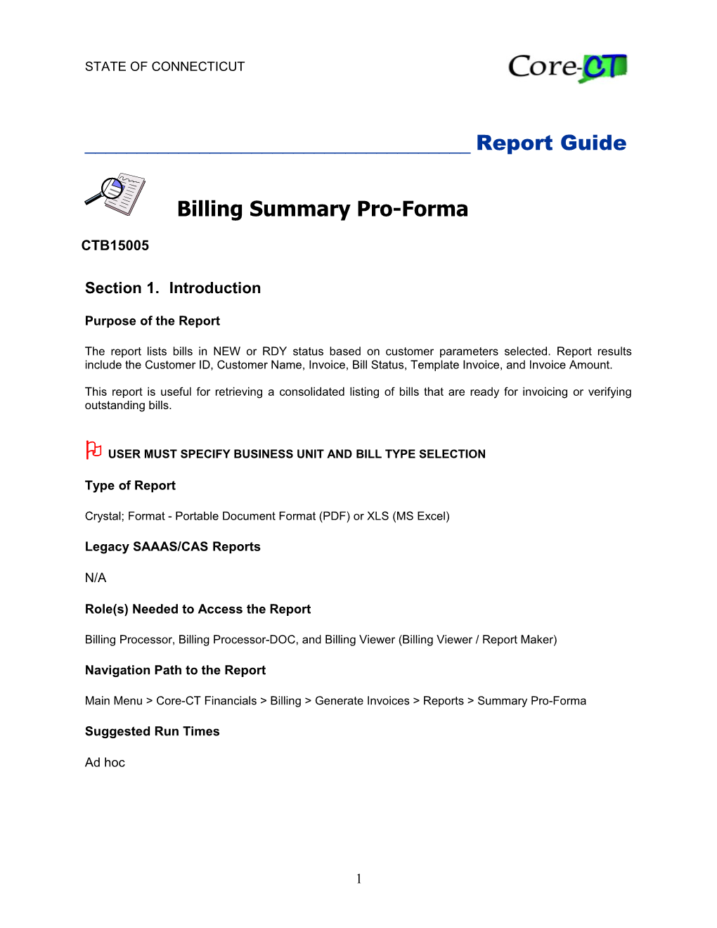 Billing Summary Pro-Forma (Ctb15005)