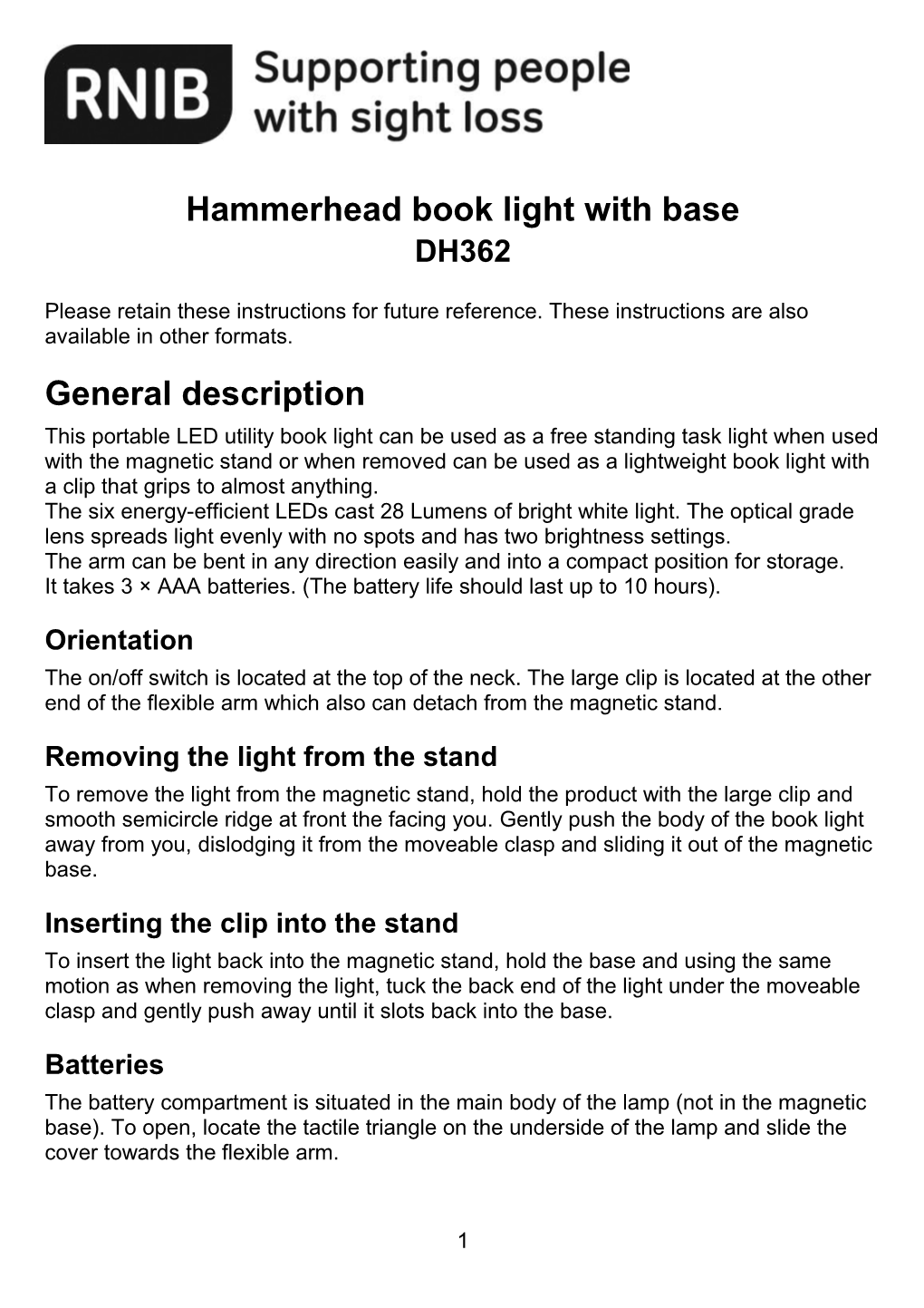 Hammerhead Book Light with Base