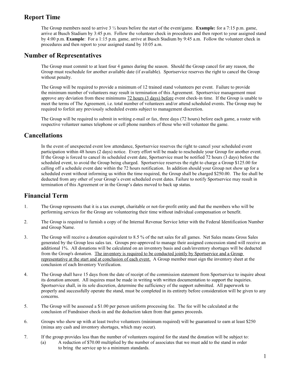 Fundraiser Agreement to Provide Concessions Operations 2003