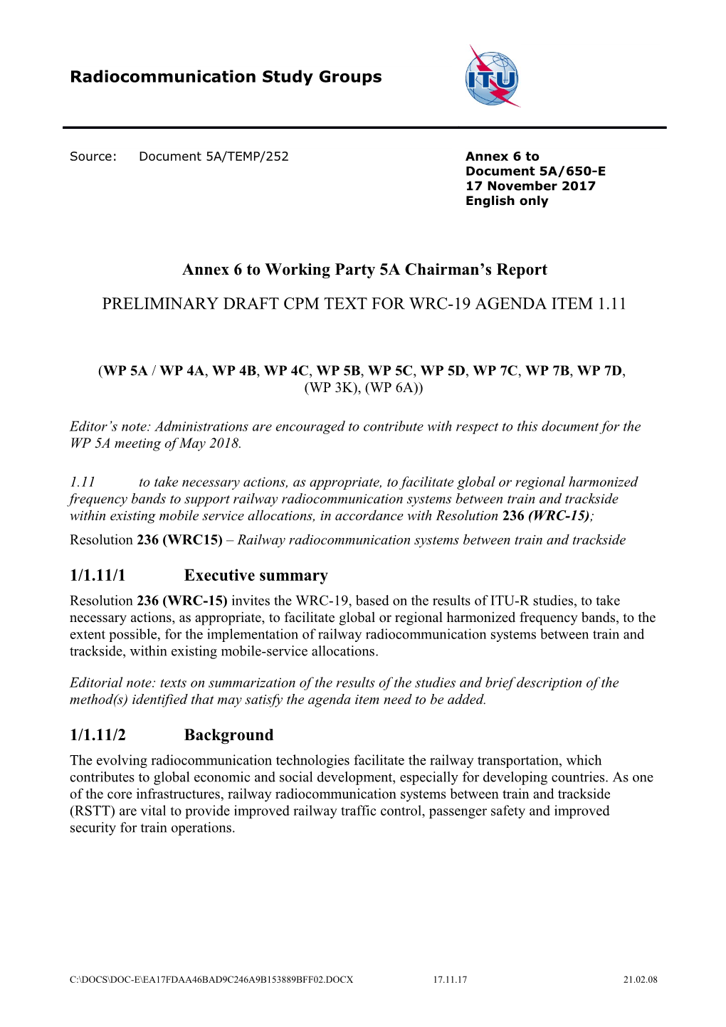 Resolution 236 (WRC15) Railway Radiocommunication Systems Between Train and Trackside