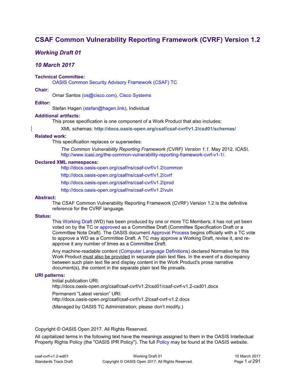 CSAF Common Vulnerability Reporting Framework (CVRF) Version 1.2