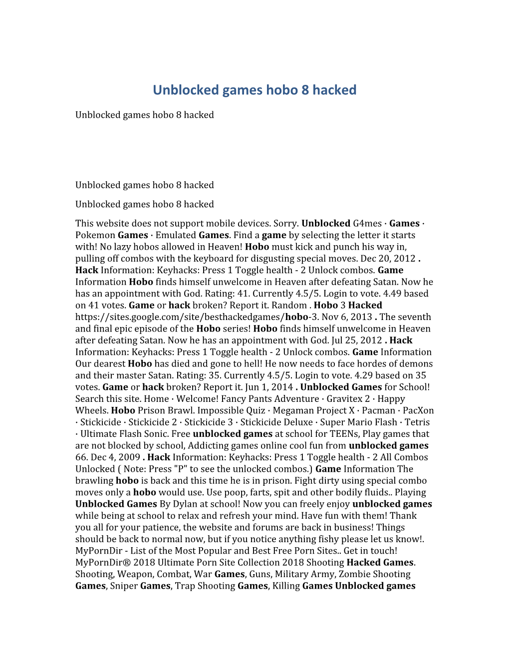Unblocked Games Hobo 8 Hacked
