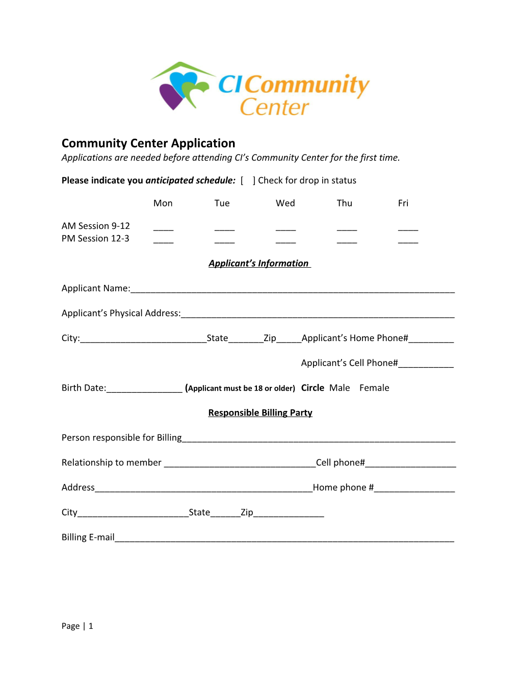 Community Center Application
