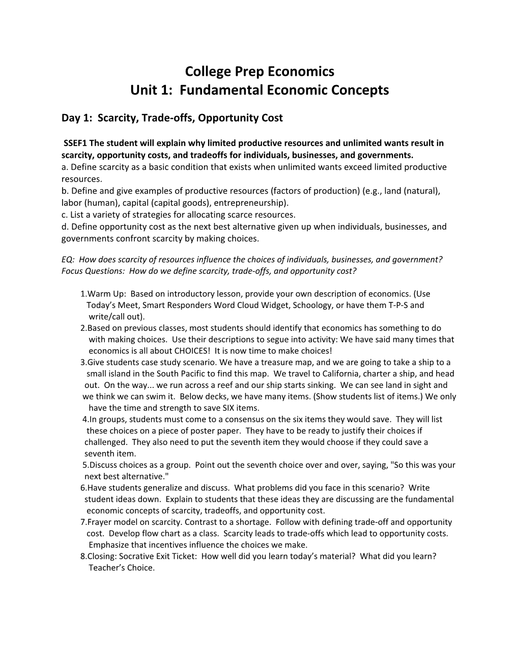 Unit 1: Fundamental Economic Concepts