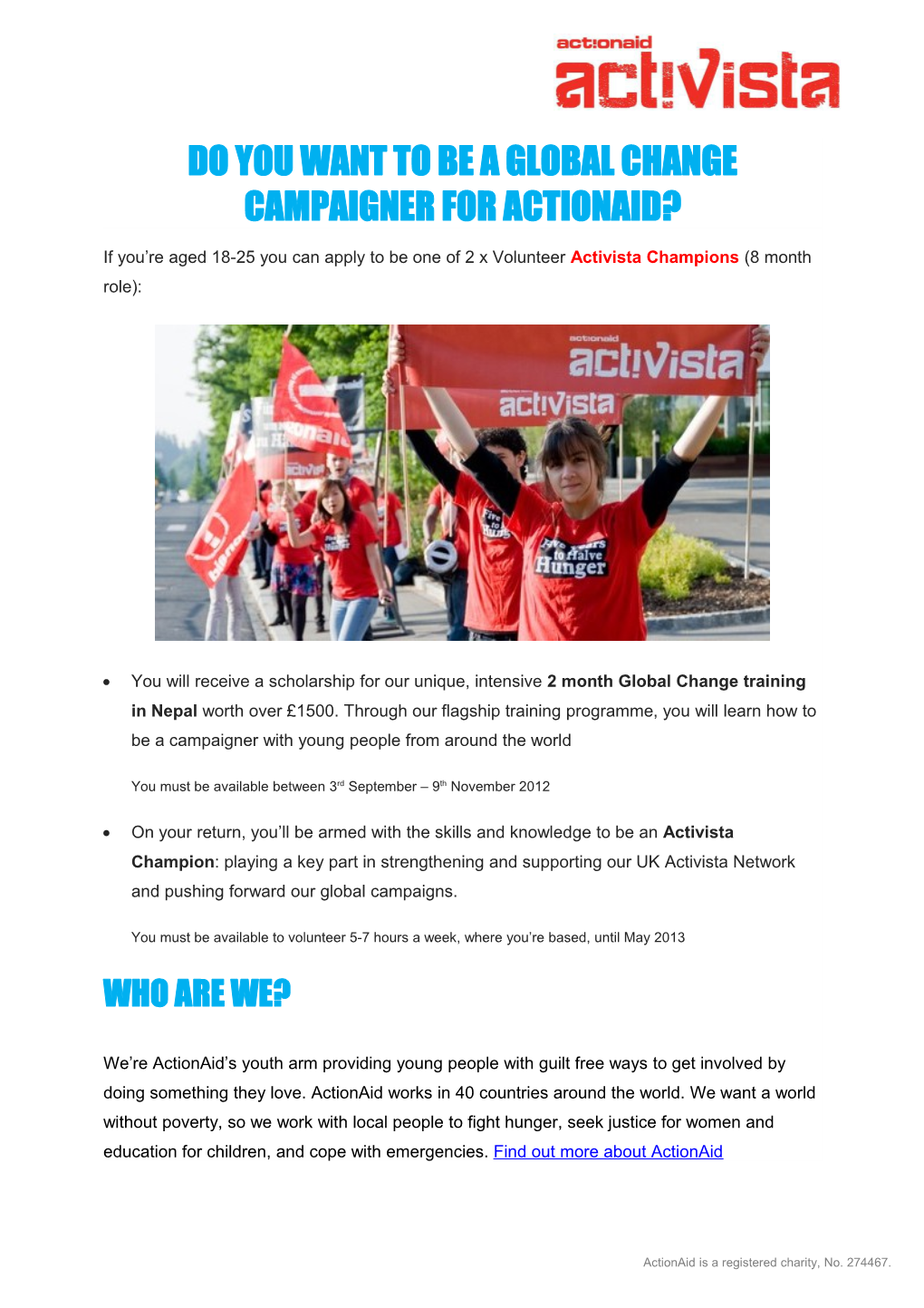 Do You Want to Be a Global Change Campaigner for Actionaid?