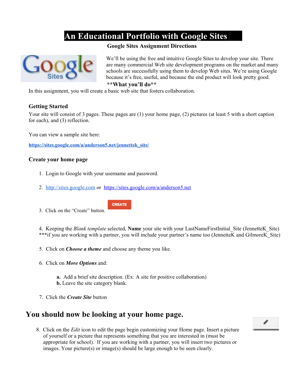 Jennette Google Site Student Handout