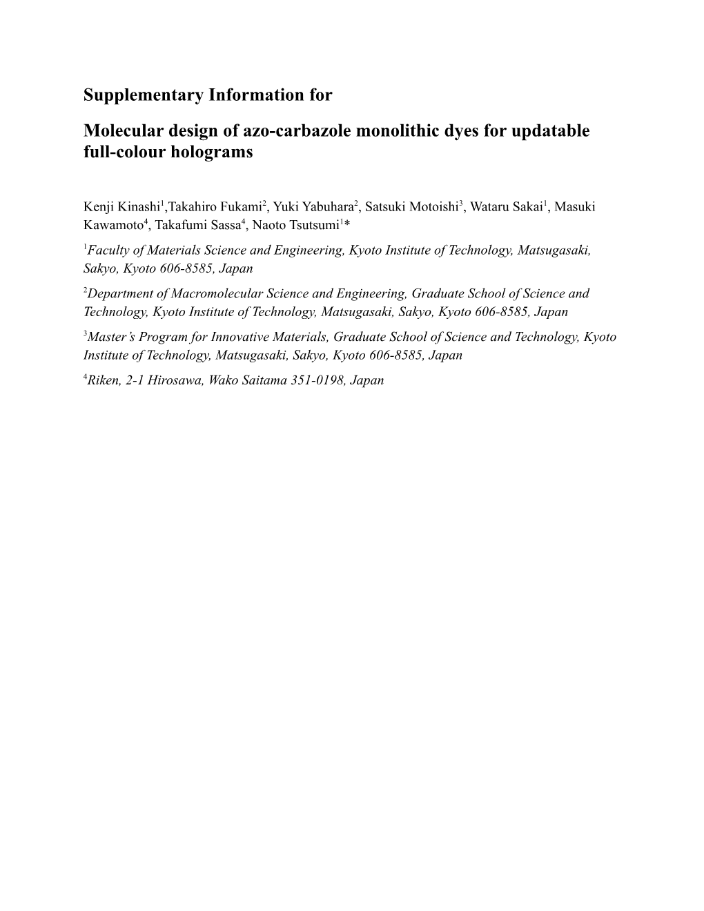 Molecular Design of Azo-Carbazole Monolithic Dyes for Updatable Full-Colour Holograms