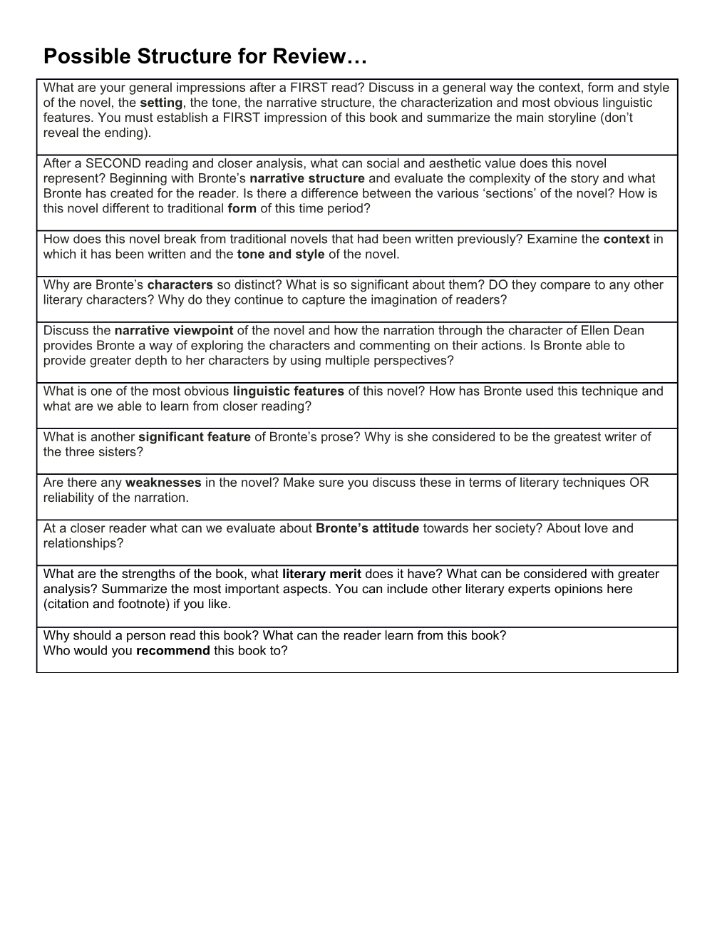 Possible Structure for Review