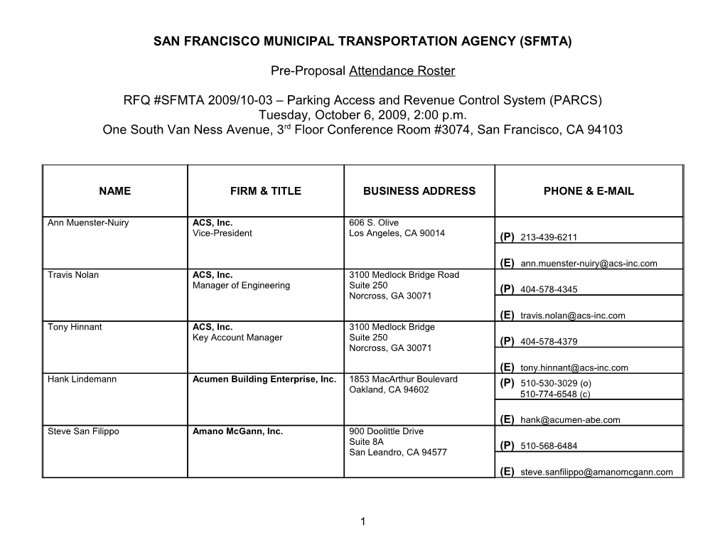 San Francisco Municipal Transportation Agency (Sfmta)