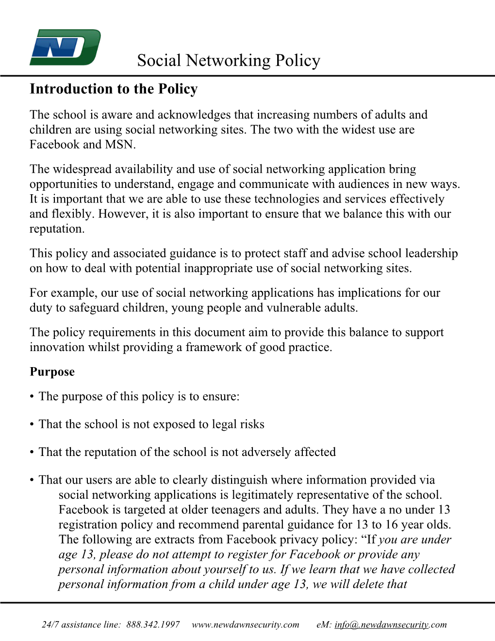 Introduction to the Policy