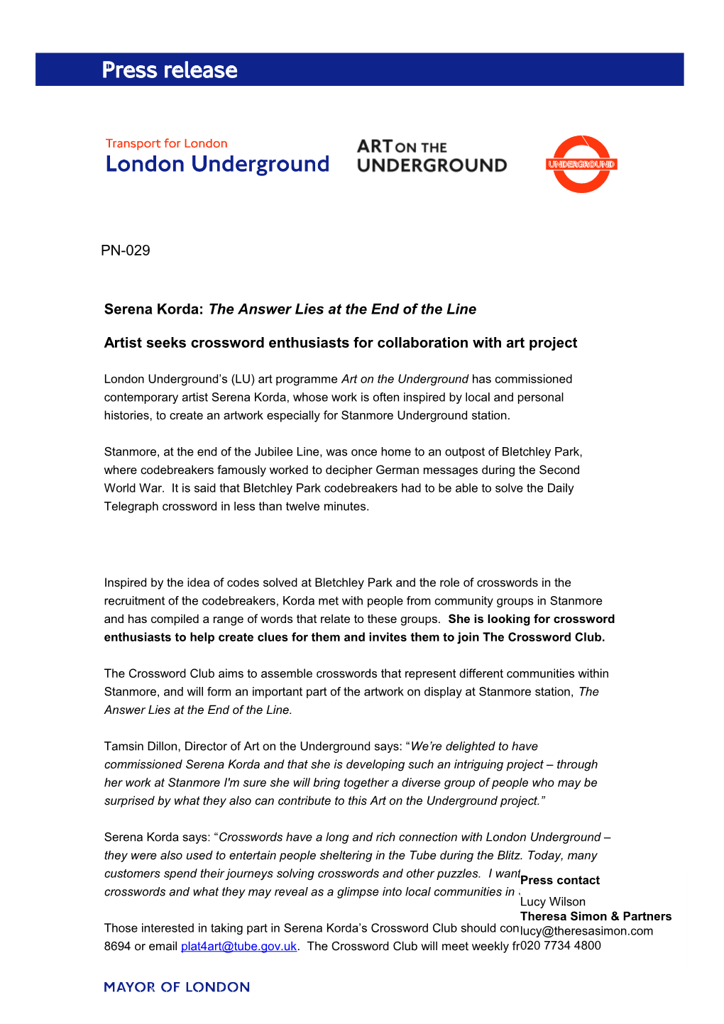 Transport for London Press Release
