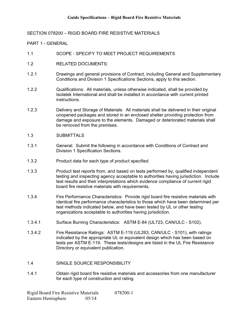 Section 07820 - Mineral Wool Board Fire Protection