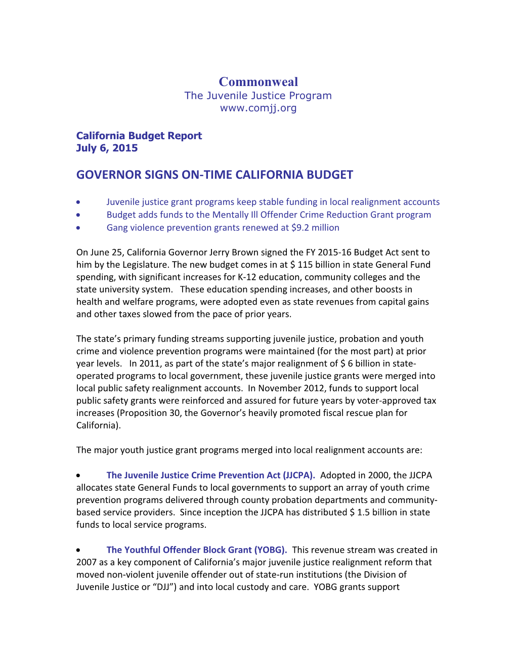 California Budget Report