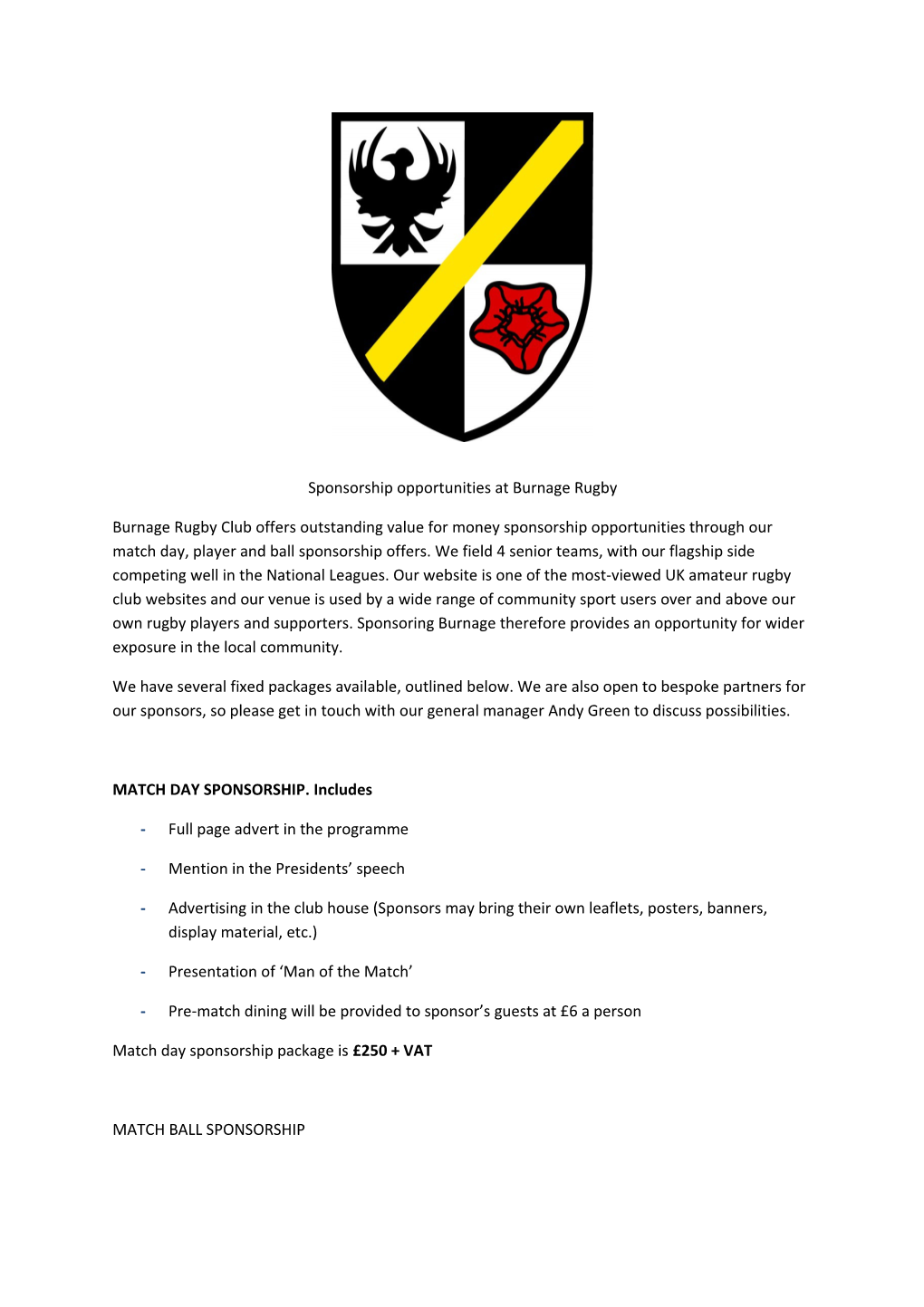 Sponsorship Opportunities at Burnage Rugby