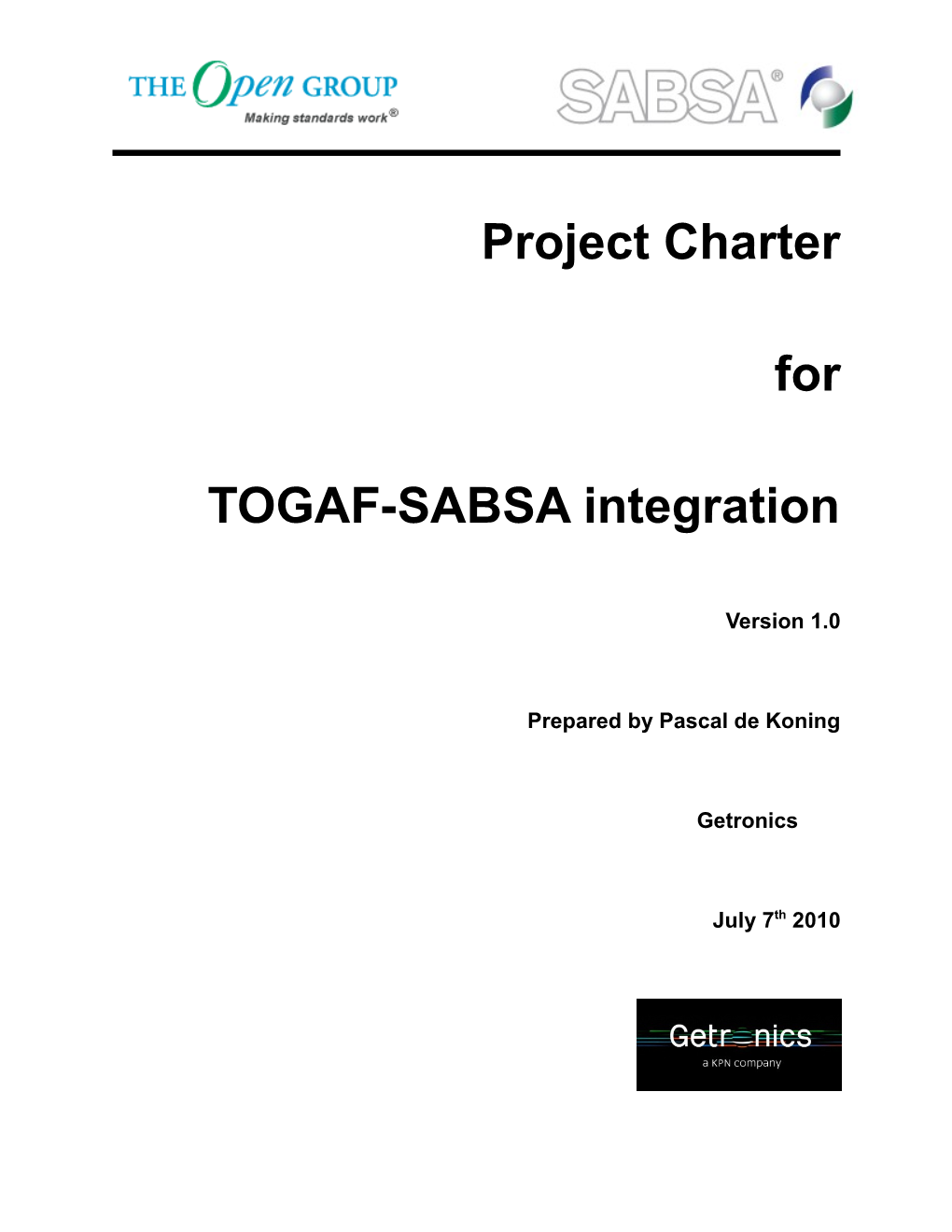 Project Charter for TOGAF-SABSA Integrationpage 1