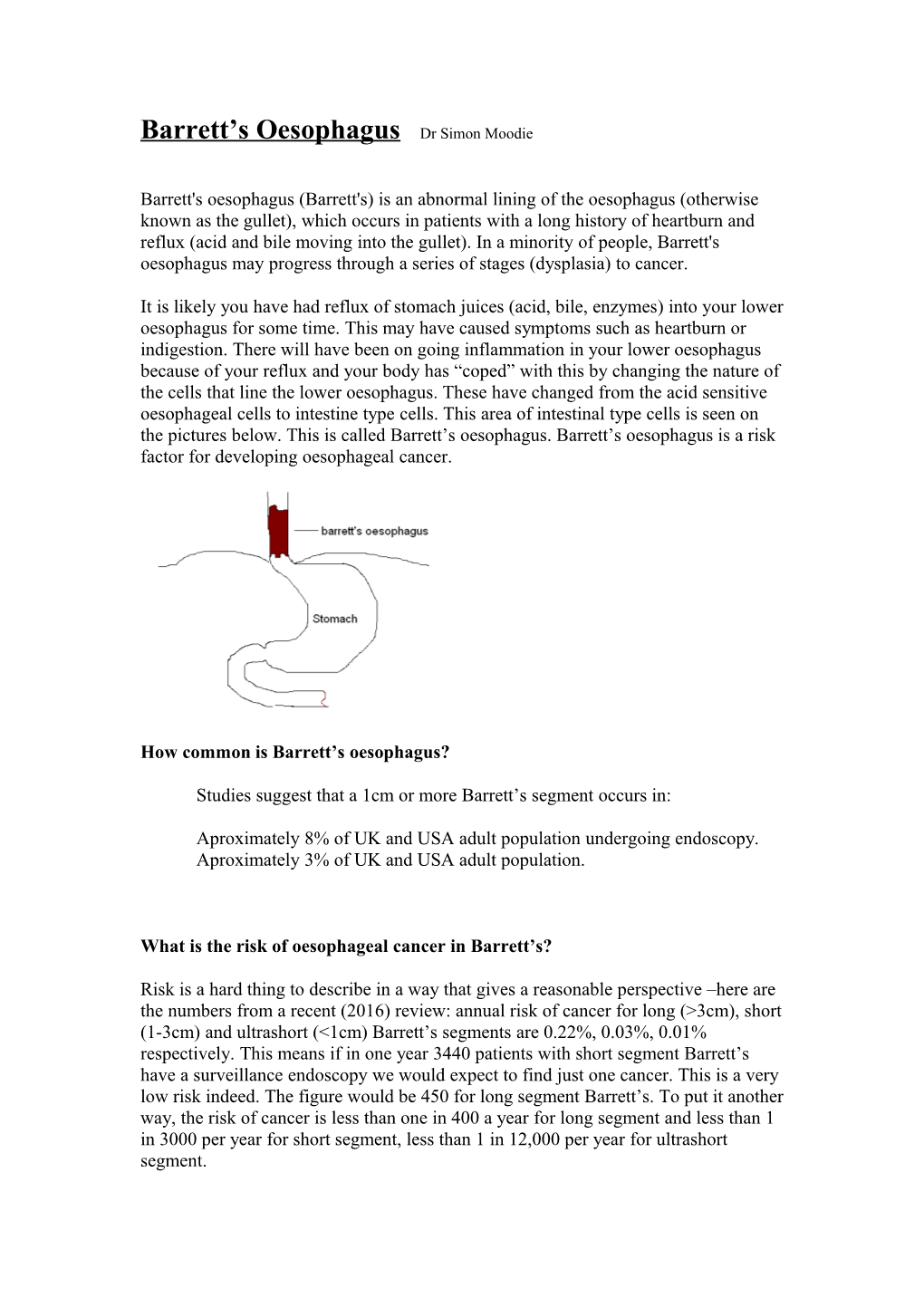 Barrett S Oesophagus Dr Simon Moodie