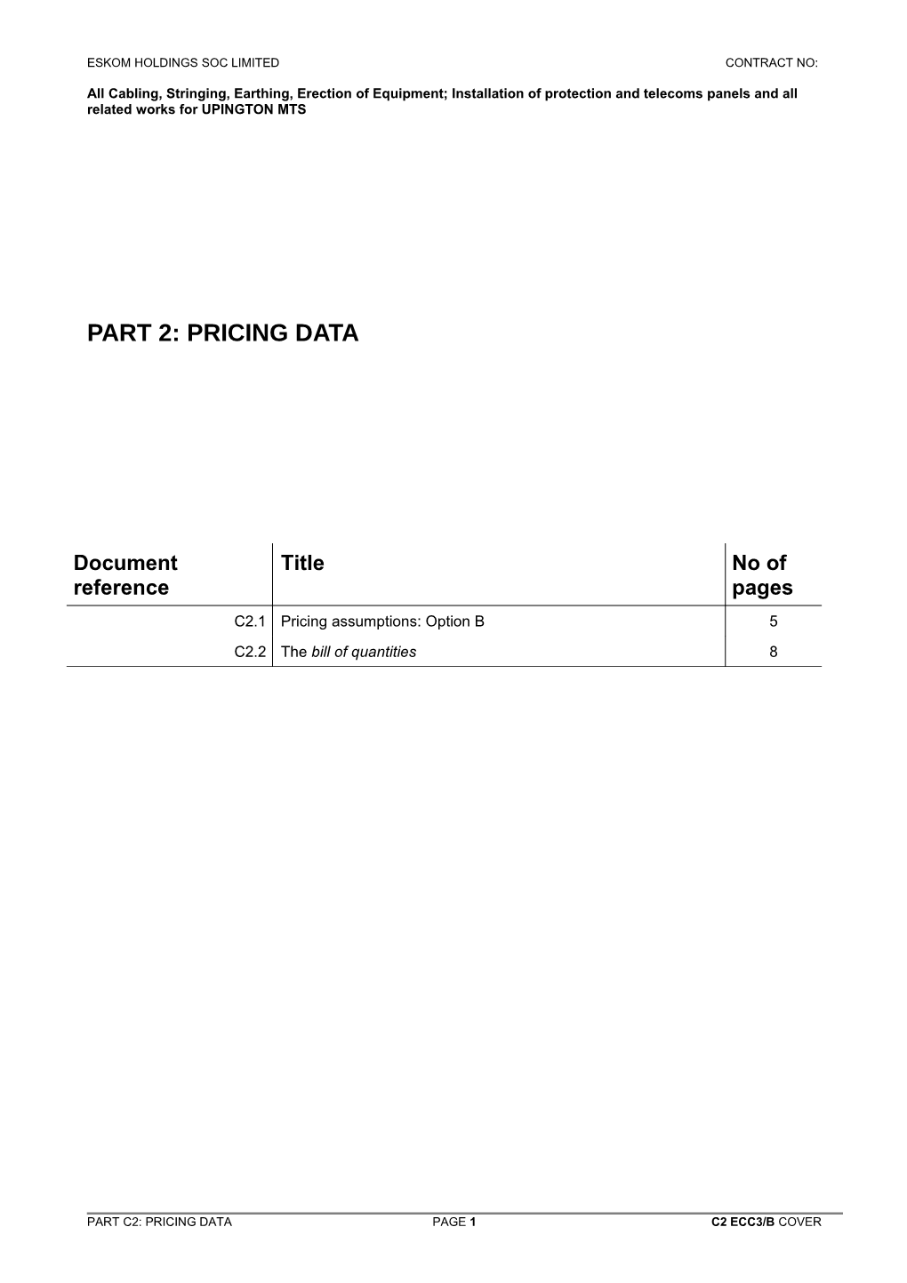 C2 ECC3 Option B Pricing Data