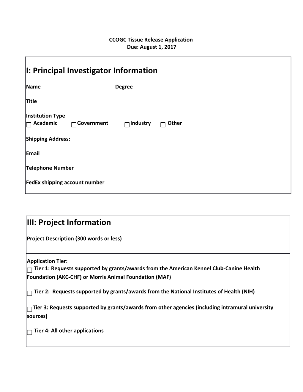 CCOGC Tissue Release Application