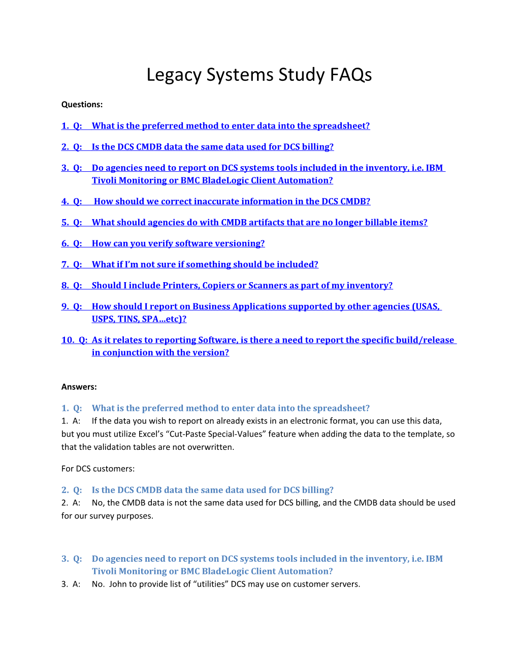 Legacy Systems Study FAQ