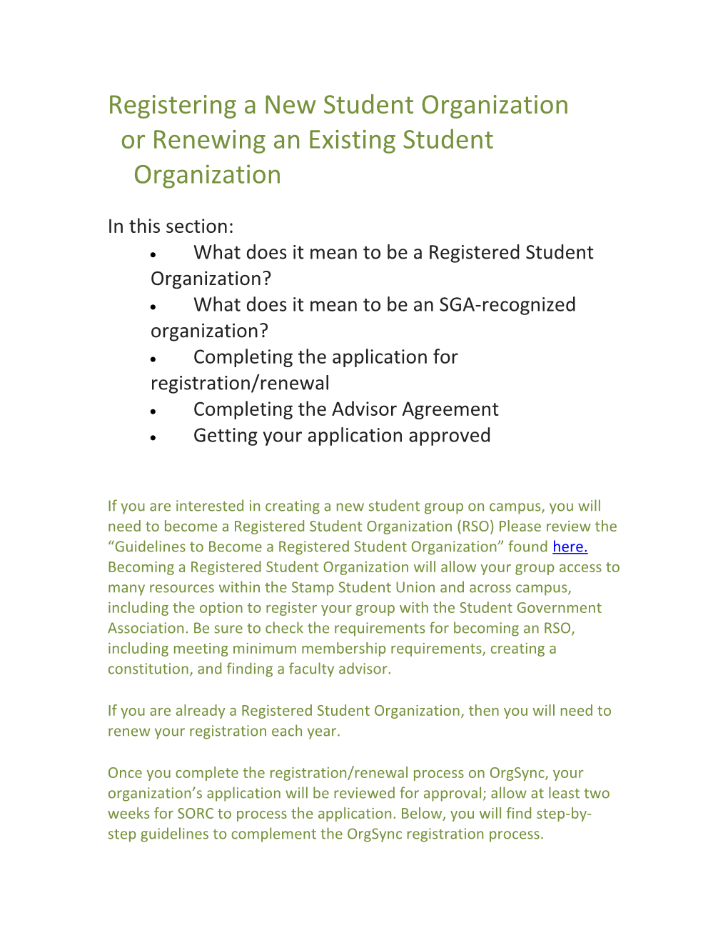Registering a New Student Organization Or Renewing an Existing Student Organization
