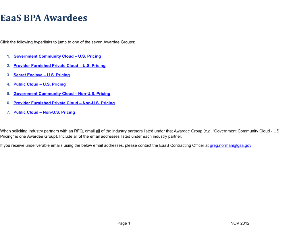 Eaas BPA Awardees Contract and Point of Contact Information