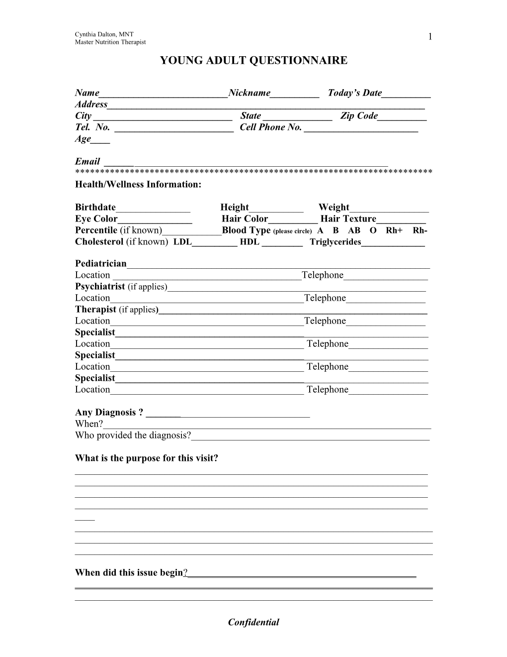 Young Adult Questionnaire