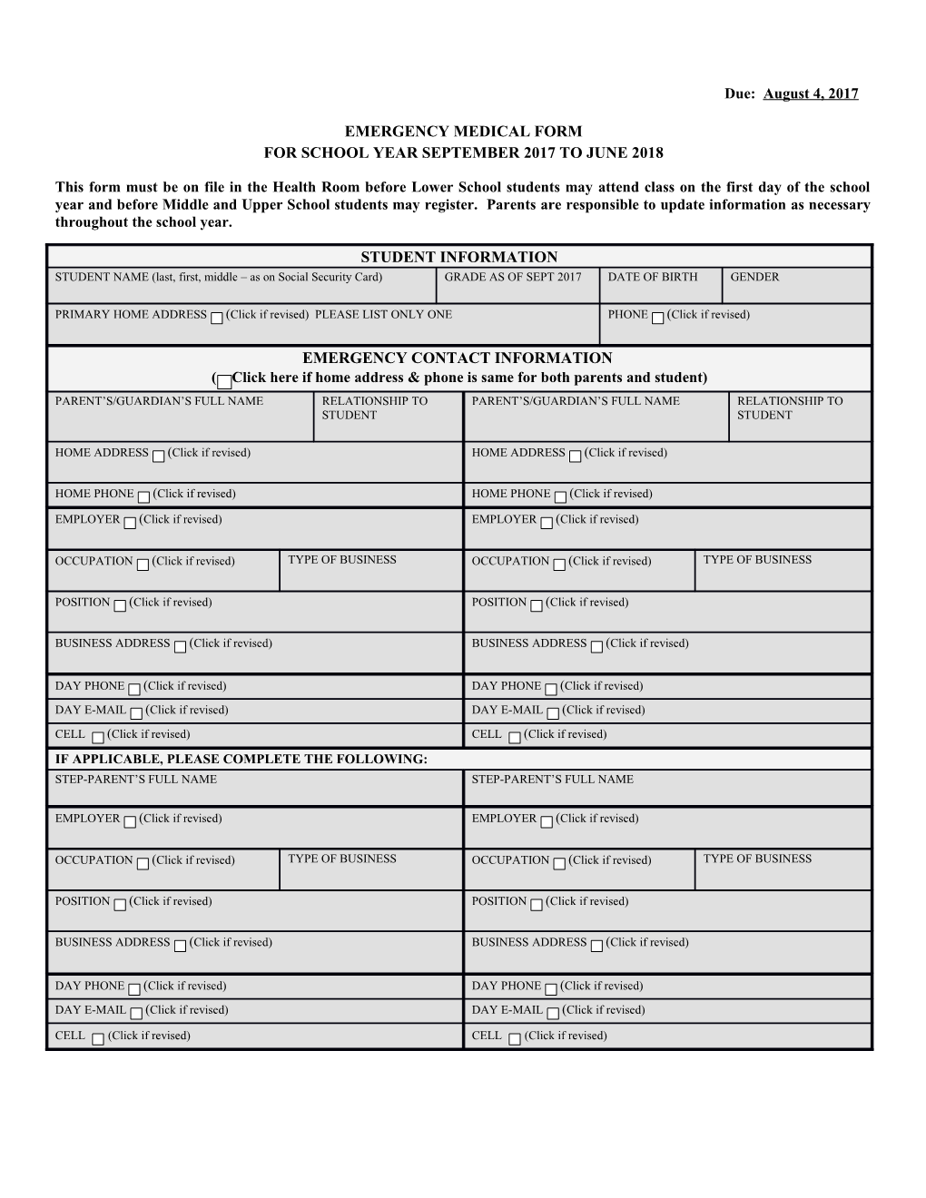 Emergency Medical Form