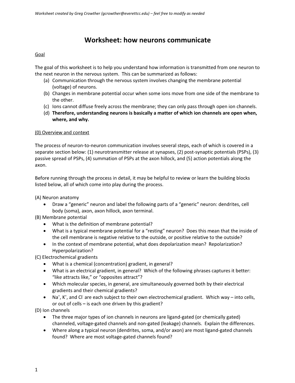 Worksheet Created by Greg Crowther () Feel Free to Modify As Needed