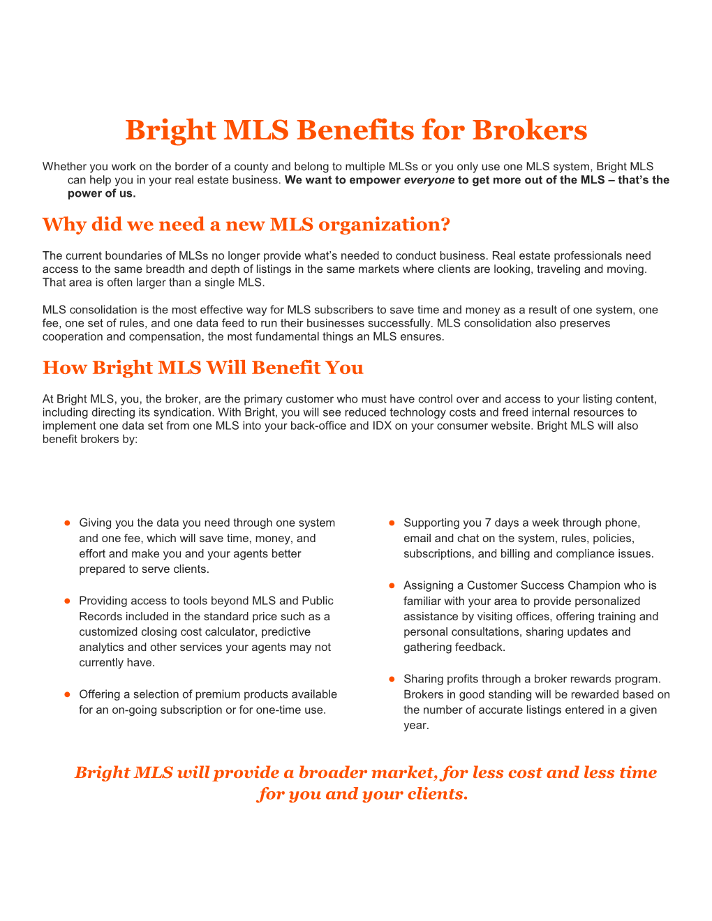 Bright MLS Benefits for Brokers