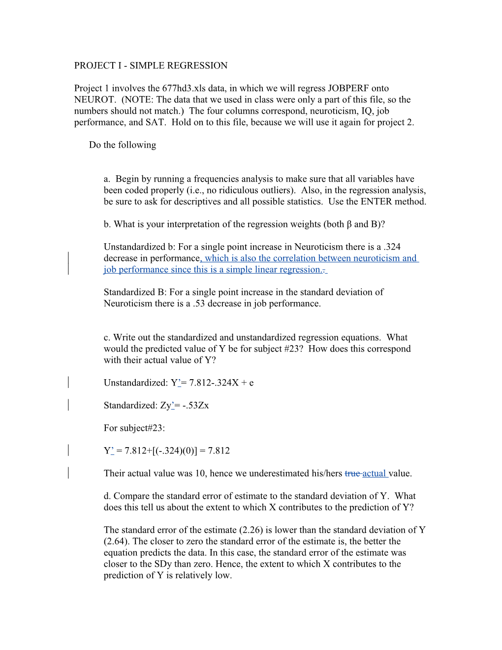 Project I - Simple Regression