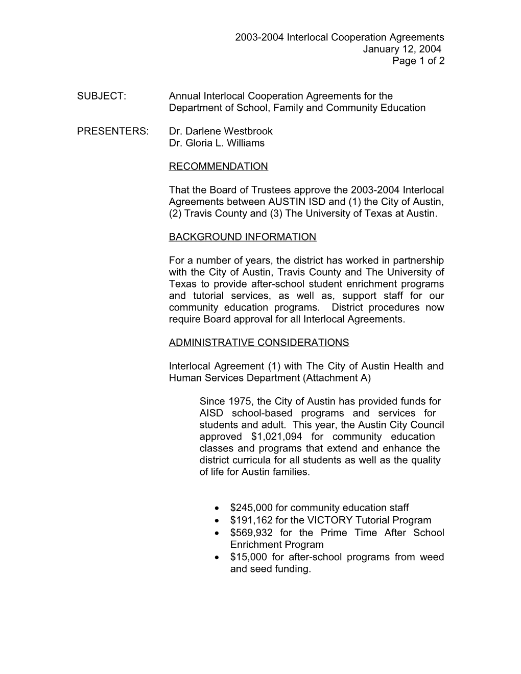 2003-2004 Interlocal Cooperation Agreements