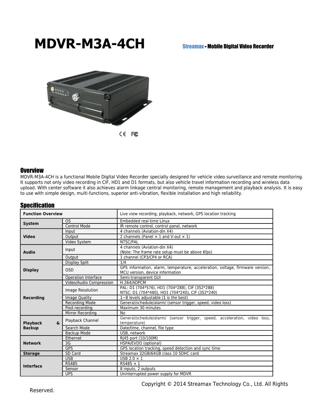 MDVR-X11-4 Embedded/Mobile Digital Recorder