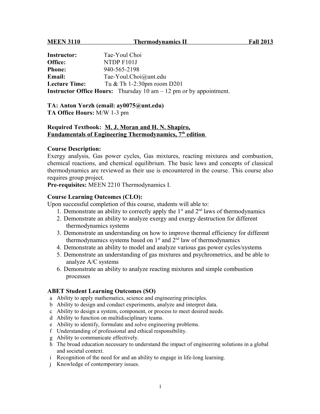 MEEN 3110Thermodynamics II Fall 2013