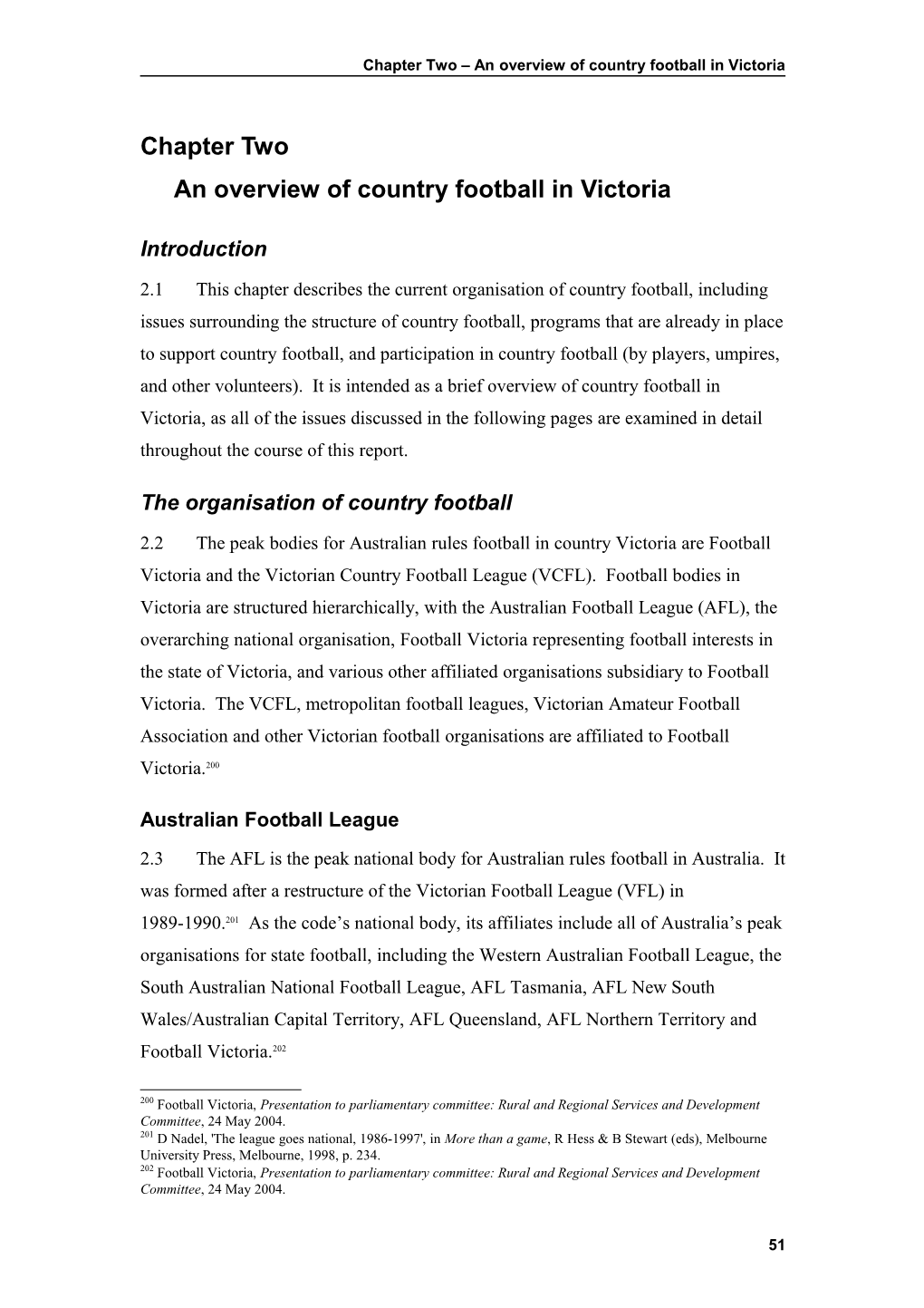 Chapter Two an Overview of Country Football in Victoria
