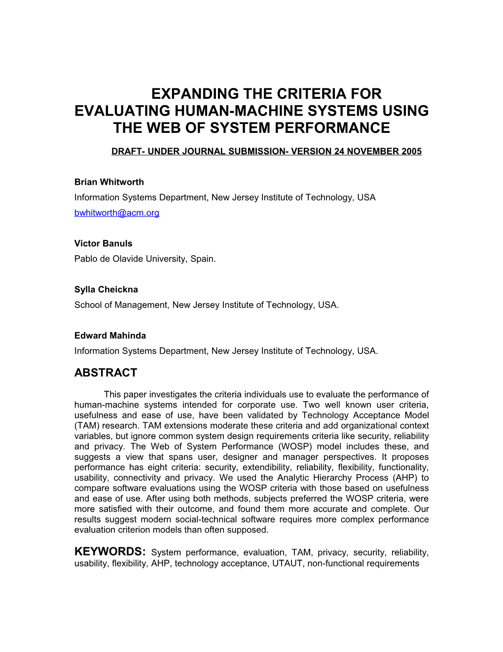 Expanding the Criteria for Evaluating Human-Machine Systems Using the Web of System Performance