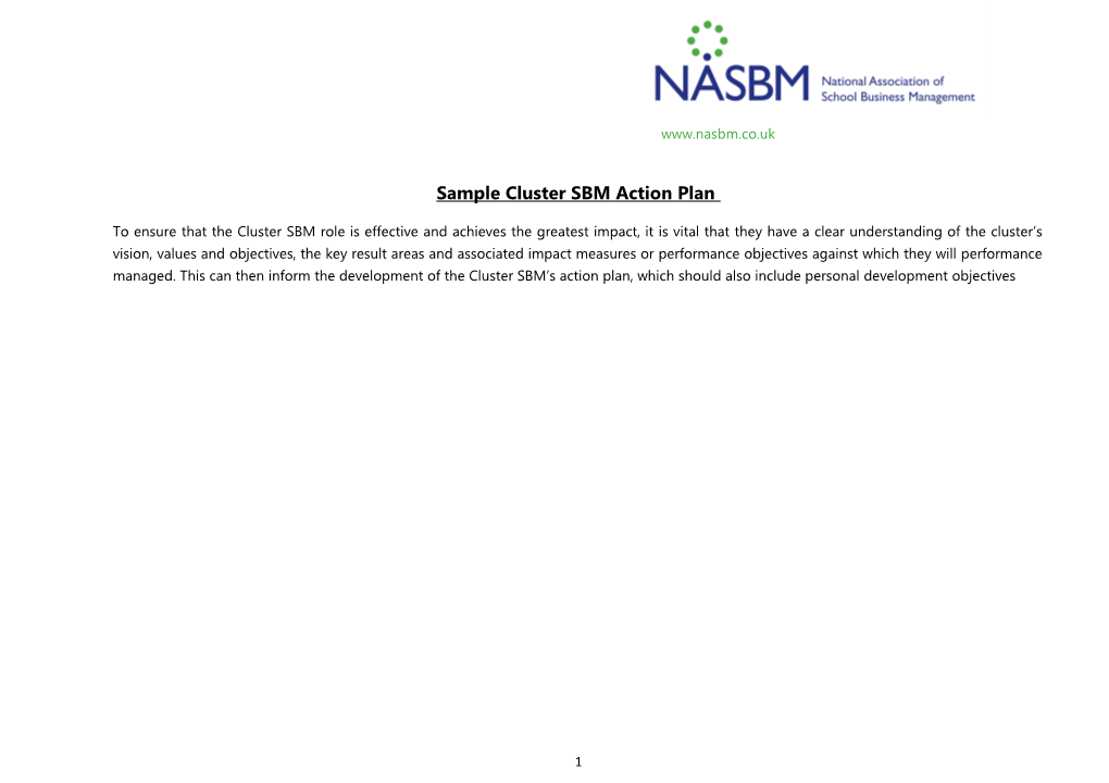 Sample Cluster SBM Action Plan