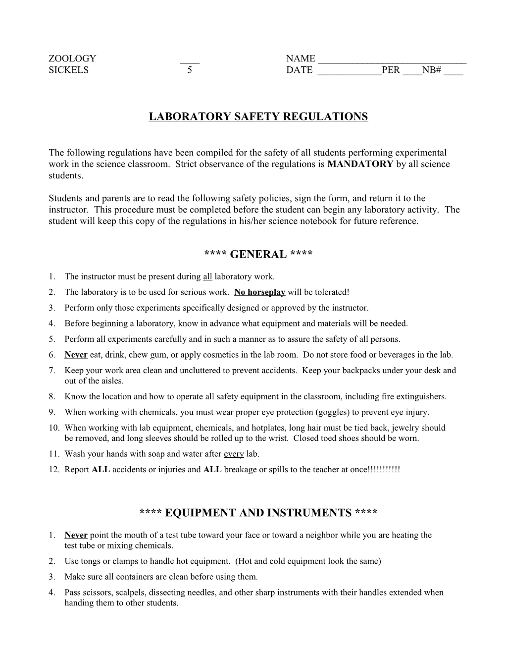 Laboratory Safety Regulations