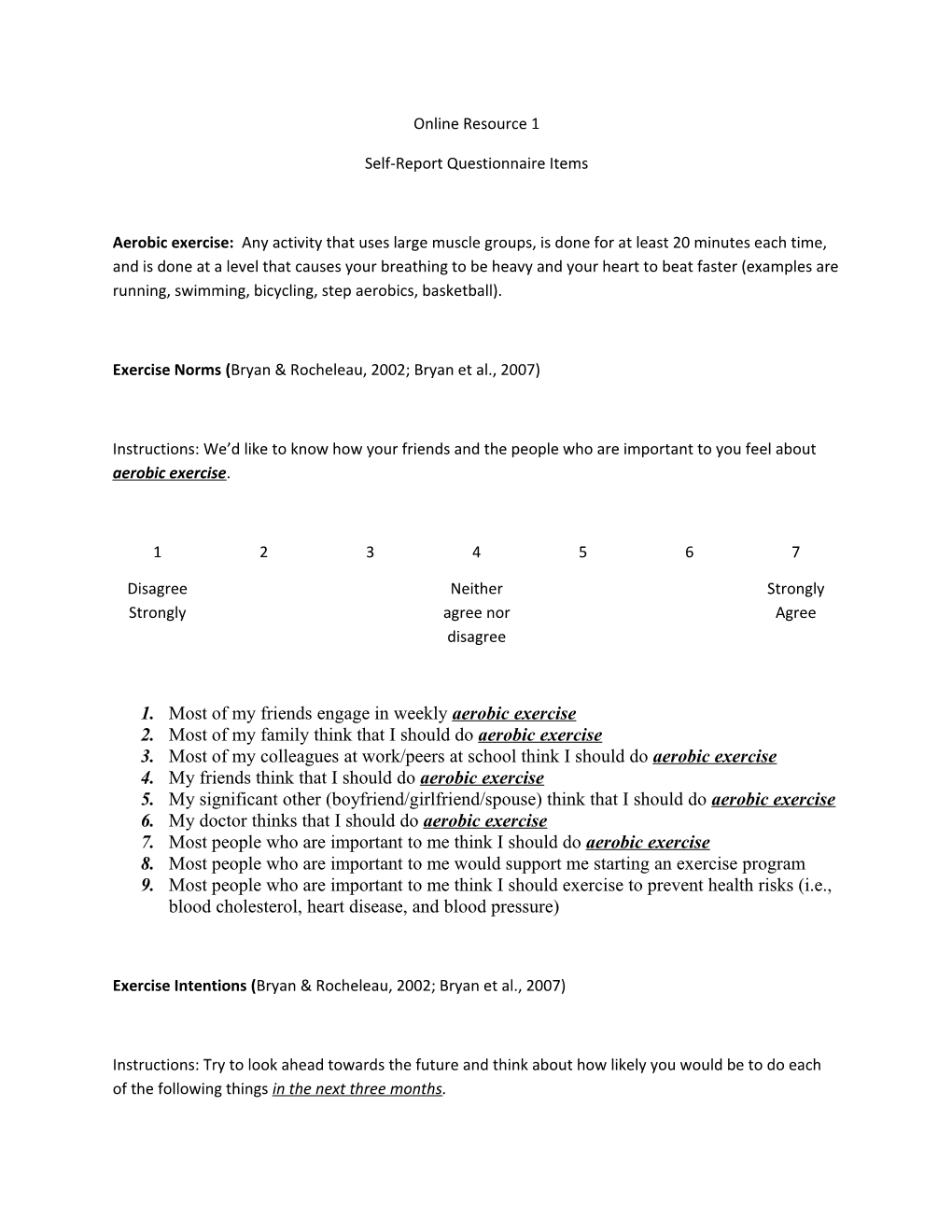 Self-Report Questionnaire Items