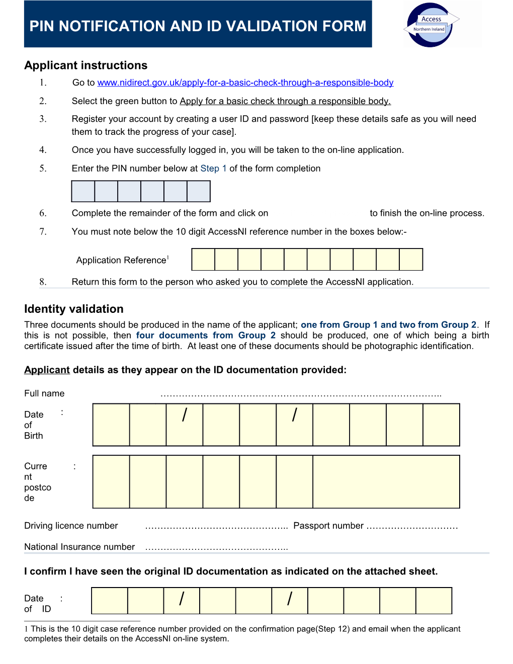 PIN Notification ID Validation Form