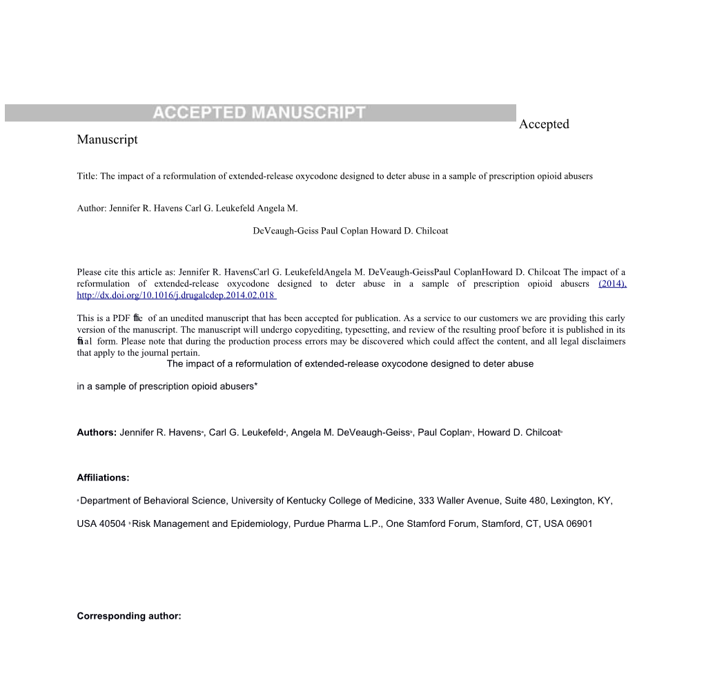 The Impact of a Reformulation of Extended-Release Oxycodone Designed to Deter Abuse In