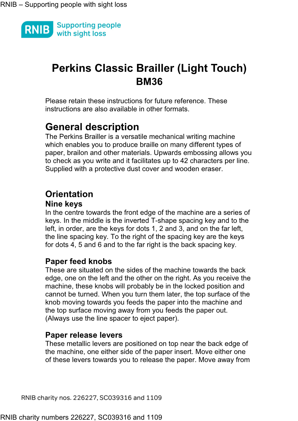 Perkins Classic Brailler (Light Touch)