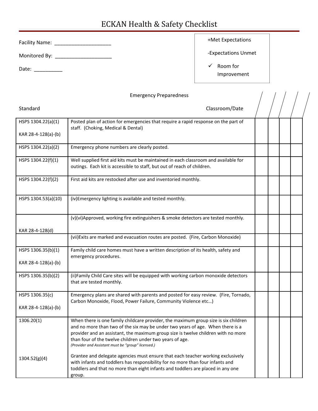 ECKAN Health & Safety Checklist