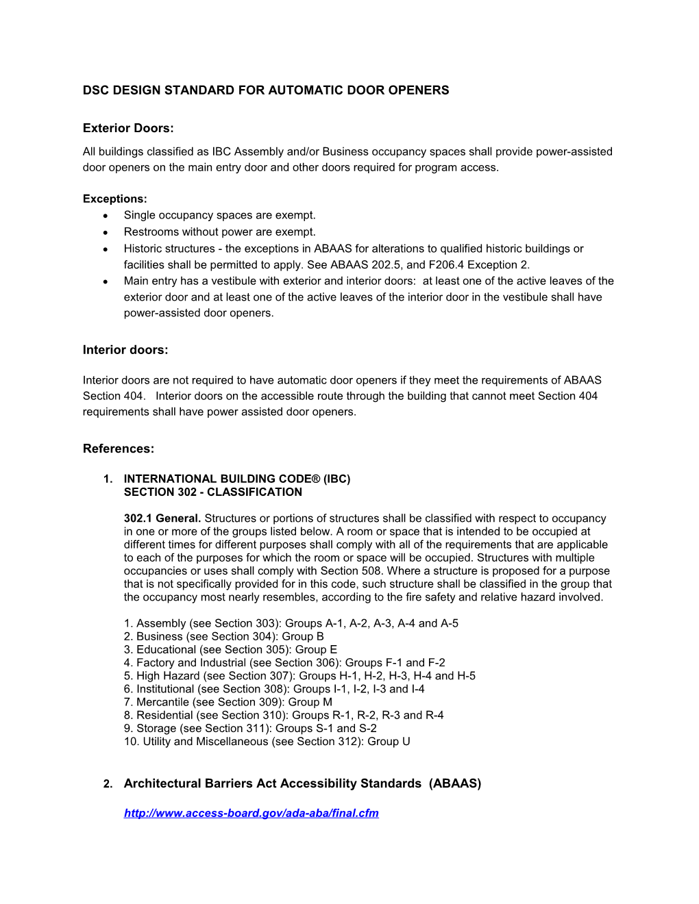 DSC Design Standard for Automatic Door Openers