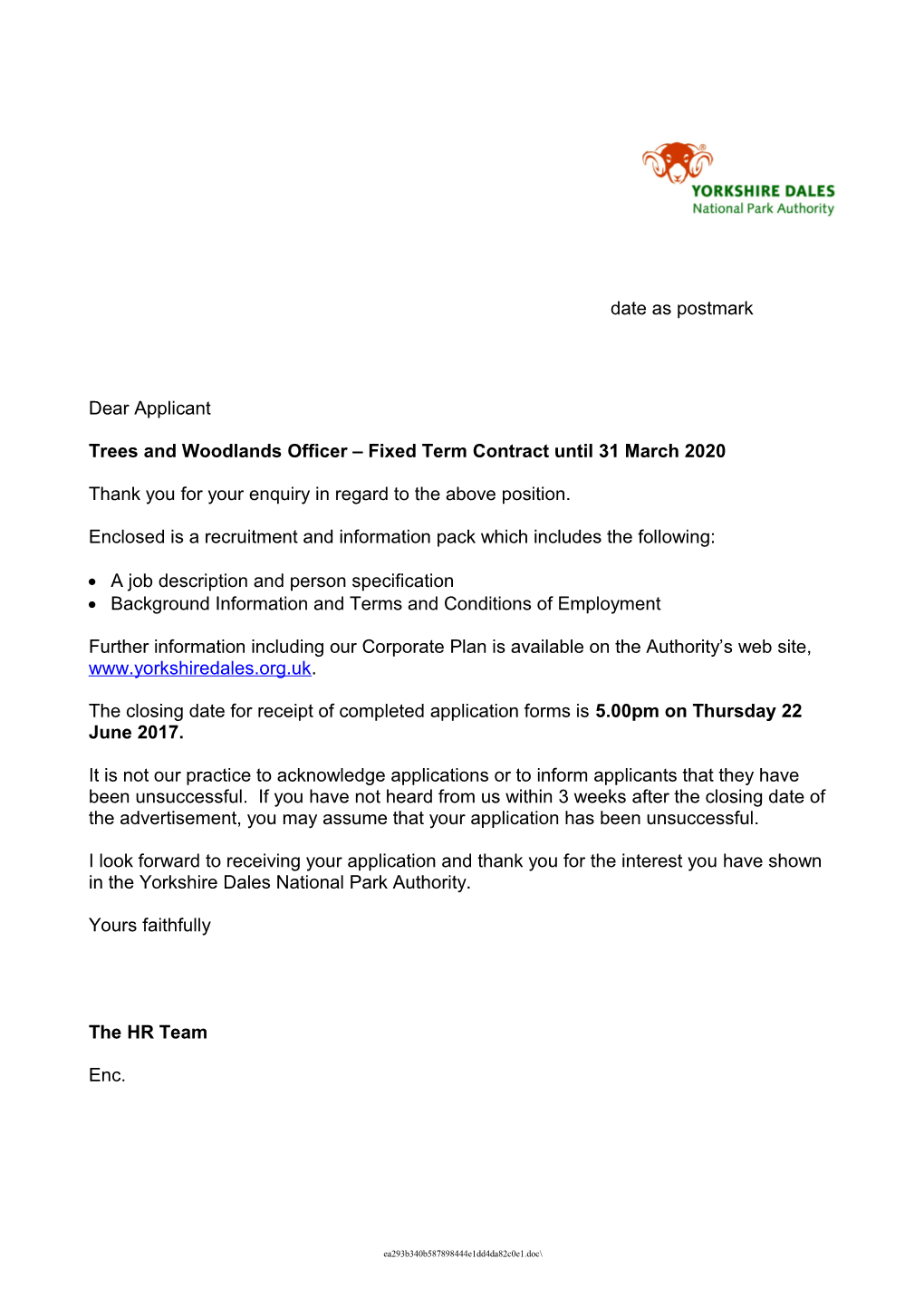Trees and Woodlands Officer Fixed Term Contract Until 31 March 2020