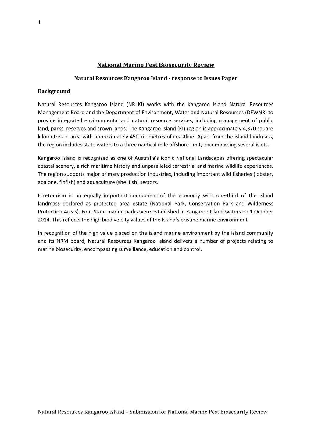 Natural Resources Kangaroo Island - Response to Issues Paper