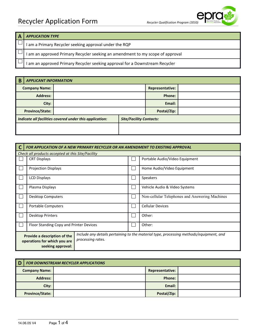 Recycler Application Form Recycler Qualification Program (2010)