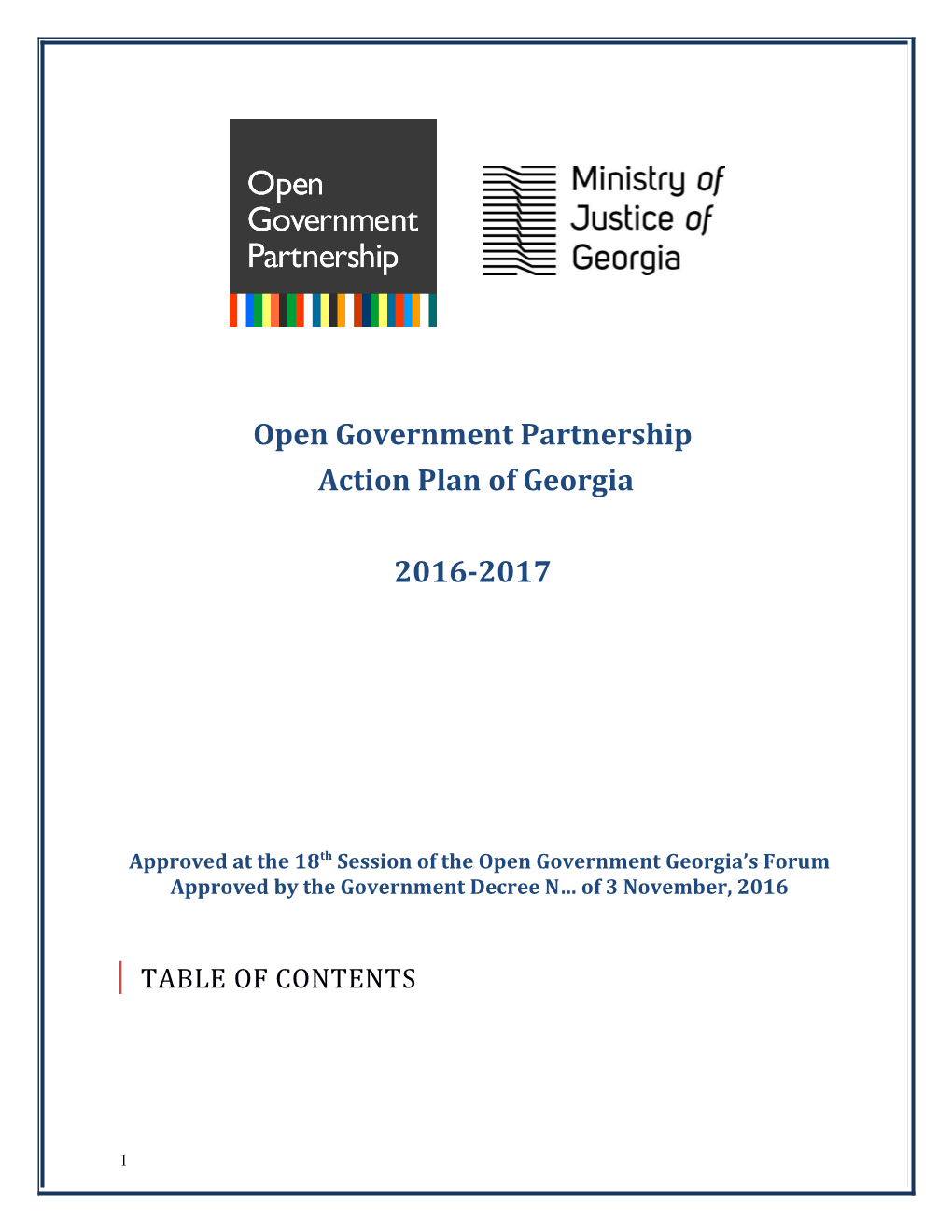 Approved at the 18Th Session of the Open Government Georgia S Forum
