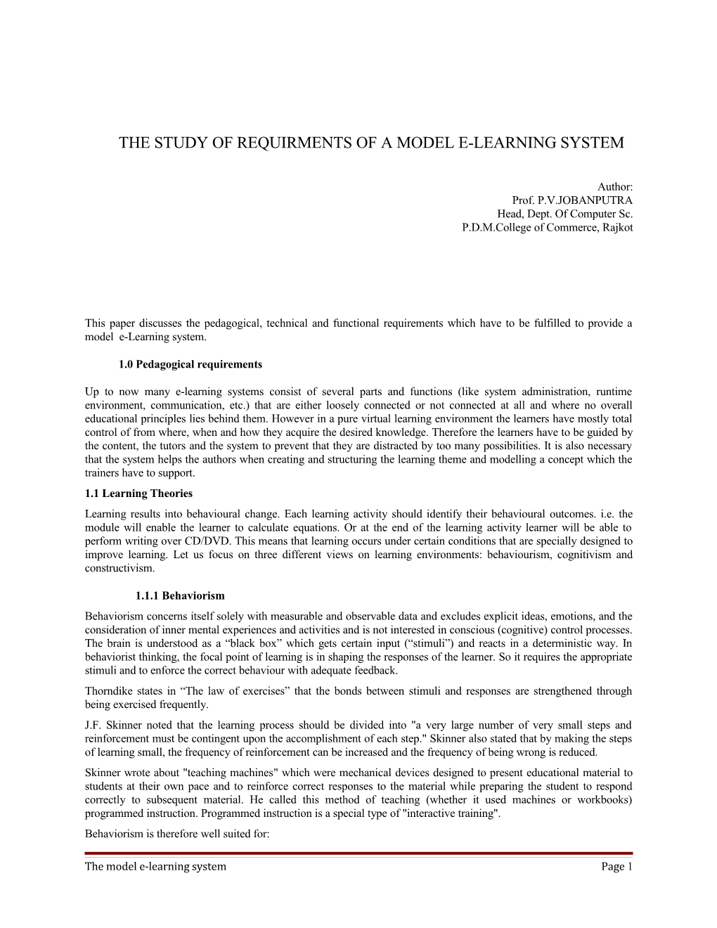 The Study of Requirments of a Model E-Learning System
