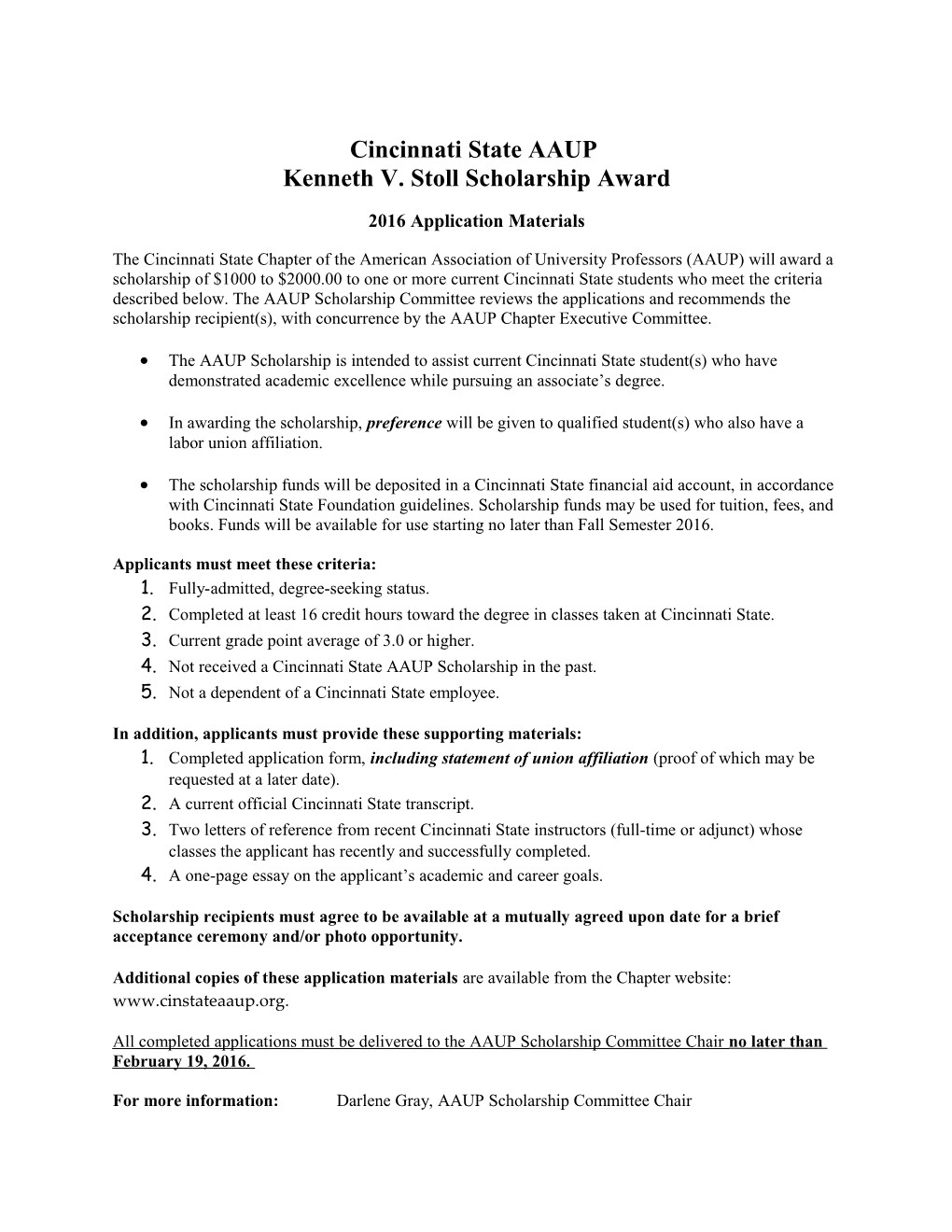 Kenneth V. Stoll Scholarship Award