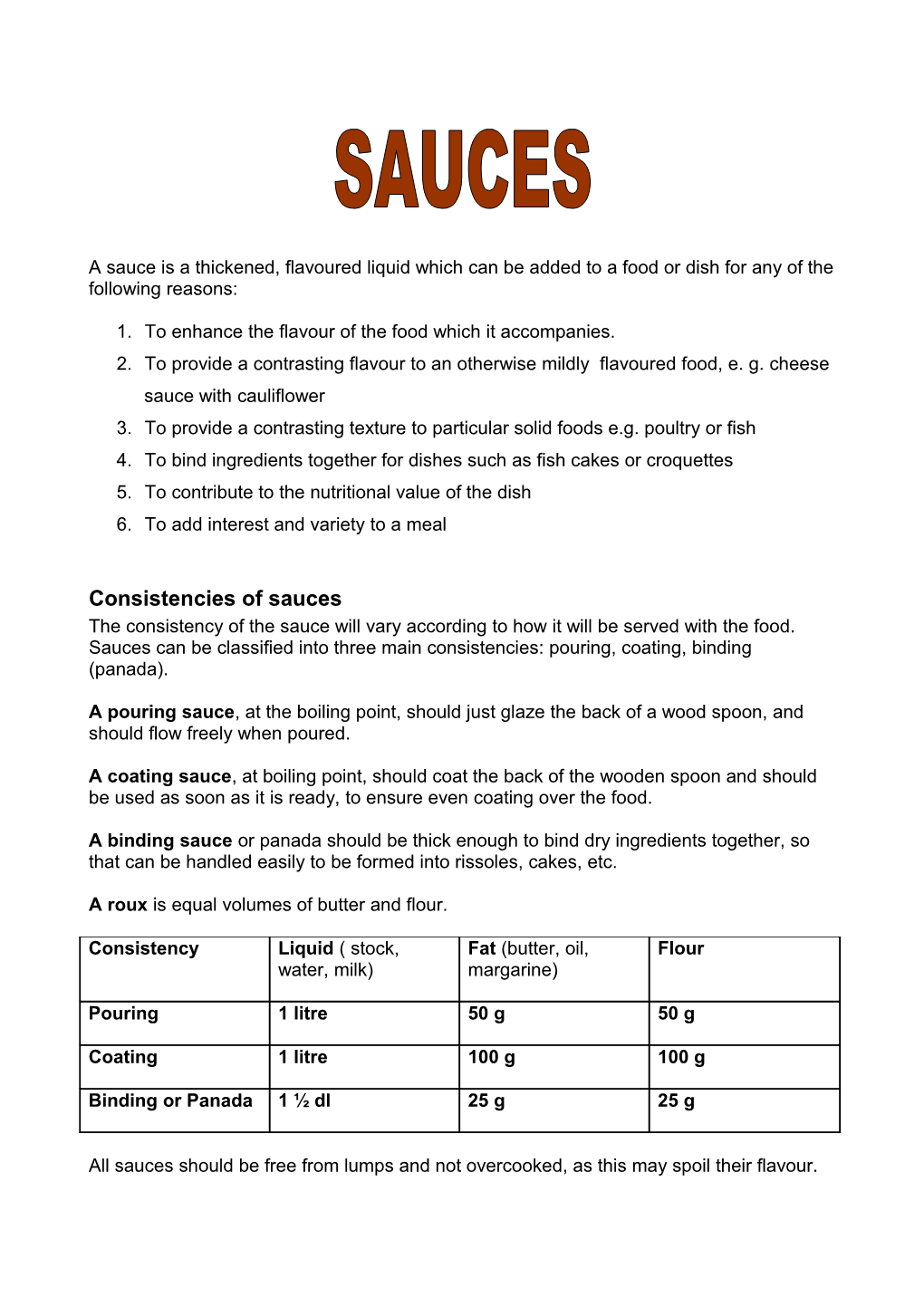 Consistencies of Sauces